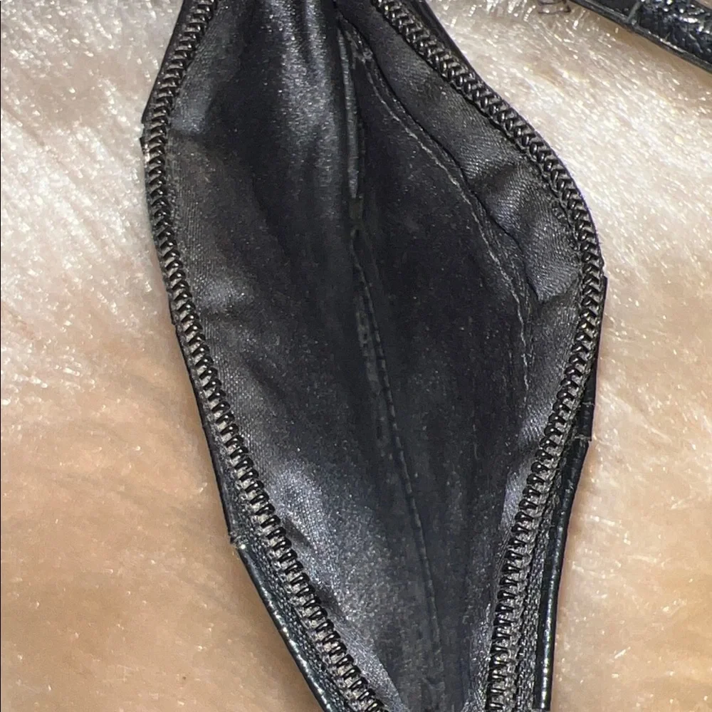 Coach Poppy Black Patent Leather Wristlet with Gold Accents